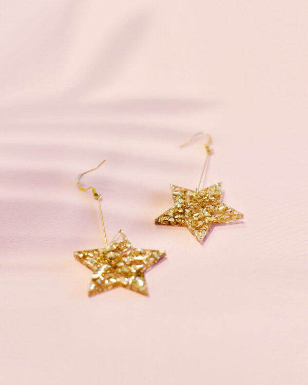 9ct Yellow Gold Patterned Star Earrings