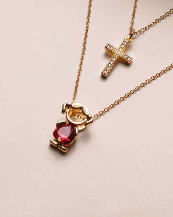 Double Chain Children's 9ct Yellow Gold Cubic Zirconia - Image 3
