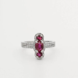9ct White Gold Red Ruby 0.15ct Diamond Ring
