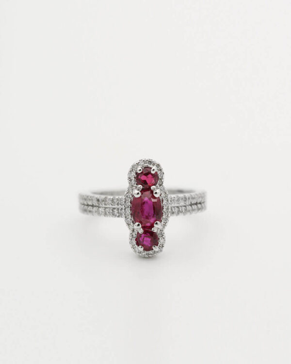 9ct White Gold Red Ruby 0.15ct Diamond Ring